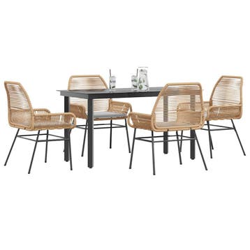 vidaXL 5-delige Tuinset met kussens poly rattan glas bruin, Verzenden, Nieuw, Tuinset