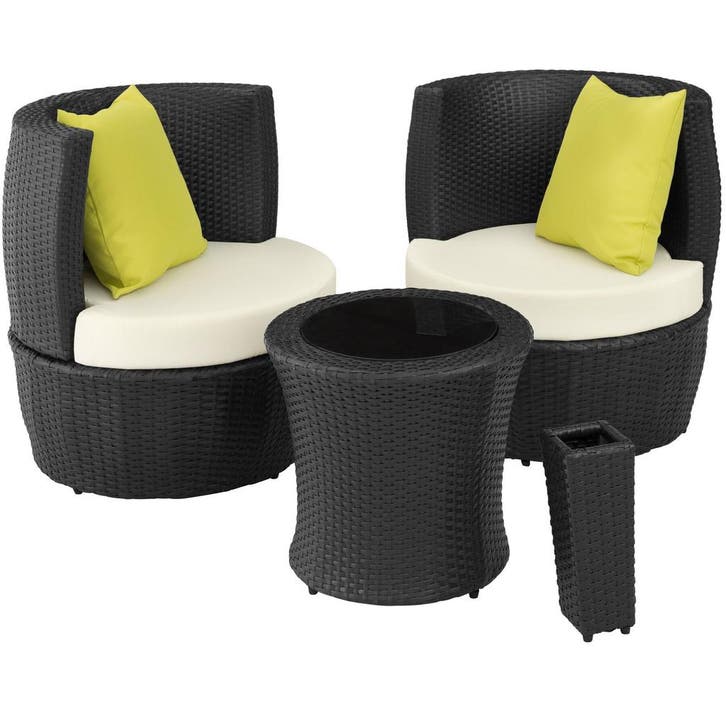 tectake Aluminium rotan zitgroep Nizza 2+1+1 - zwart, Tuin en Terras, Tuinsets en Loungesets, Verzenden