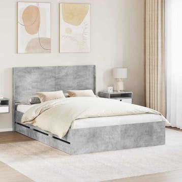 vidaXL Bedframe met opbergruimte en hoofdbord Betongrijs 140, Verzenden, Nieuw