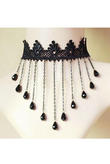 KIMU® Choker Ketting Zwart Kant Kraaltjes Kanten Zwarte Coll, Ophalen of Verzenden