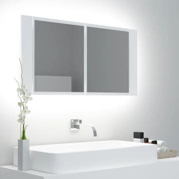 vidaXL Badkamerkast met spiegel en LED 90x12x45 cm acryl wit, Verzenden, Nieuw