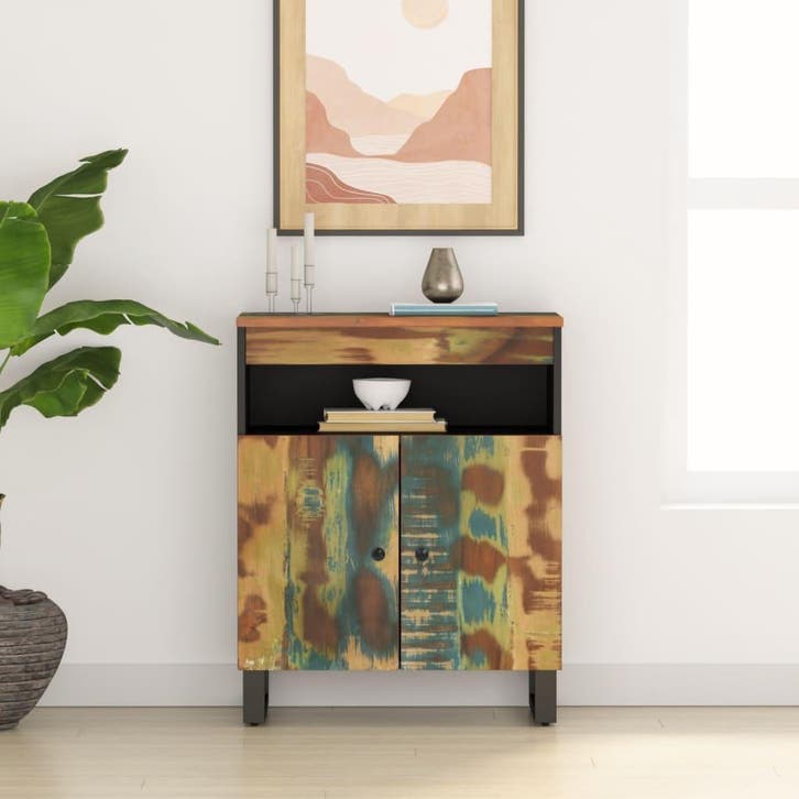vidaXL Dressoir met 2 deuren 60x33x75 cm massief gerecycled, Huis en Inrichting, Kasten | Dressoirs, Nieuw, Verzenden