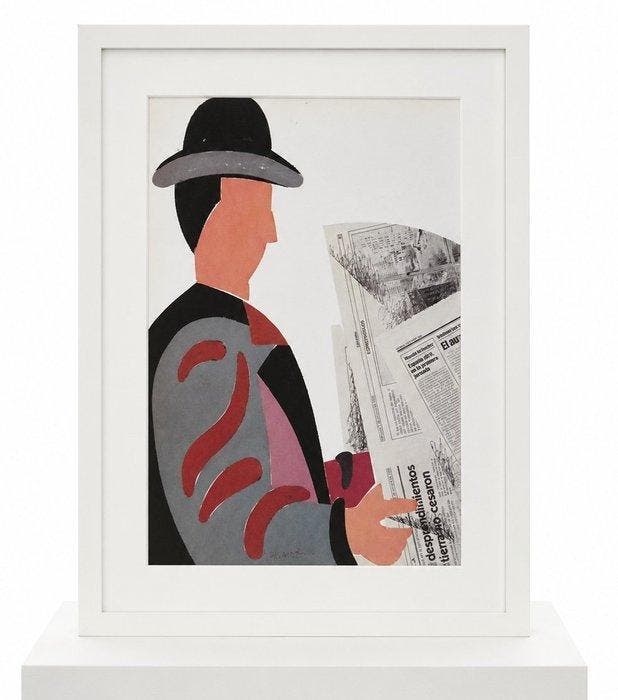 Manolo Valdes (1942) - Man with newspaper, Antiquités & Art, Antiquités | Autres Antiquités