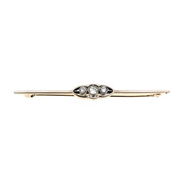 Gouden Art-deco bicolor broche met diamant; 0,26 ct., Handtassen en Accessoires, Broches, Gebruikt, Ophalen of Verzenden, Met edelsteen
