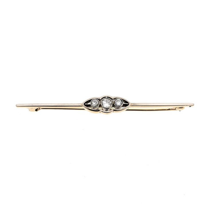Gouden Art-deco bicolor broche met diamant; 0,26 ct., Bijoux, Sacs & Beauté, Broches, Enlèvement ou Envoi