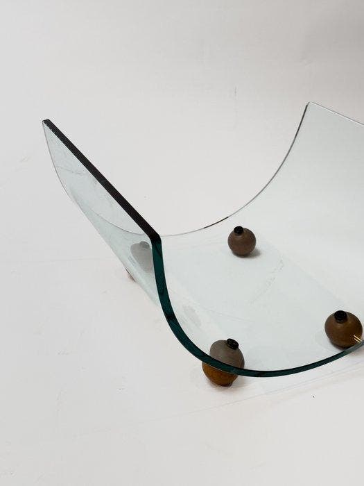 Tijdschriftenhouder - Glas, hard hout, Antiquités & Art, Art | Objets design