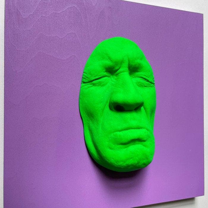 gregos - Fluo green sadness on violet background, Antiek en Kunst, Kunst | Designobjecten
