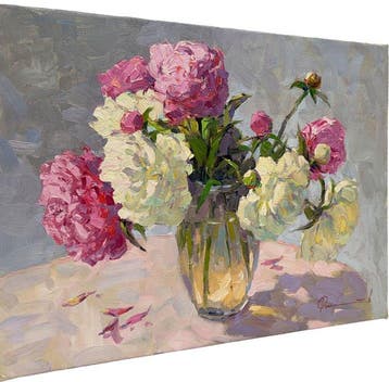 Sergei Flitov (1964) - Pivoines dans un Vase Transparent, Antiquités & Art, Art | Peinture | Classique