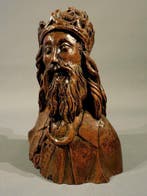 sculptuur, Buste Heilige - 16e eeuw - 23.5 cm - Walnoot