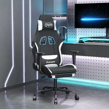 vidaXL Massage gamestoel met voetensteun stof zwart en wit, Huis en Inrichting, Stoelen, Verzenden, Nieuw