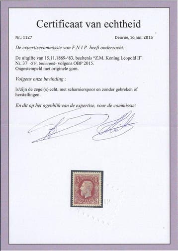 België 1869 - LEOPOLD II - OBP = 37 met perfecte centrage