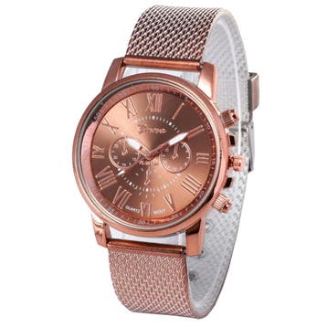 Fako - Horloge - Geneva - Roman - Mesh Look - Ø 40mm - Bruin, Verzenden