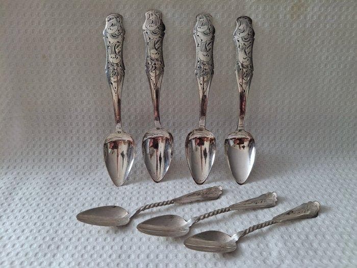 Lepel (7) - Zeven (7) Antieke Hollandse Zilveren Lepels uit, Antiek en Kunst, Antiek | Zilver en Goud