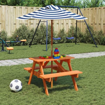 vidaXL Picknicktafel voor 4 kinderen met parasol massief, Verzenden