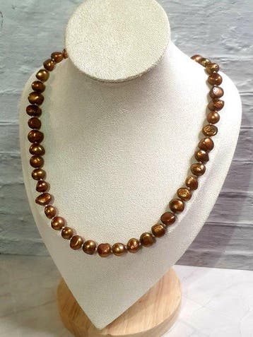 9-10 mm bronzen zoetwater barokparels - Halsketting - 46 cm