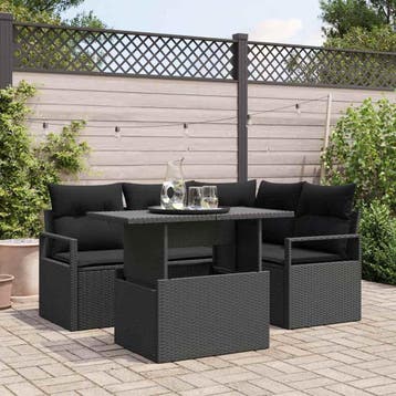 vidaXL Tuinbank Set 5 st 4-Aantal zitplaatsen Zwart poly, Verzenden