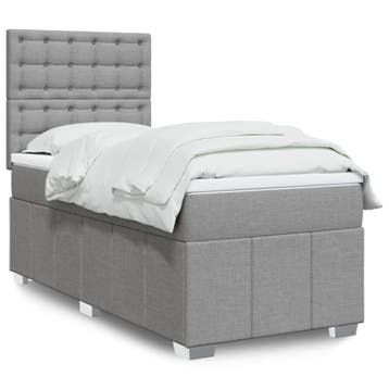 vidaXL Boxspring met matras stof lichtgrijs 90x200 cm, Verzenden