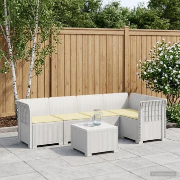 vidaXL 5-Zits Tuinbank met Kussens Rattanlook PP Wit, Verzenden