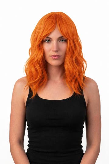 KIMU® Luxe Oranje Rode Pruik Curtain Bangs Pony Schouderleng, Kleding | Dames, Ophalen of Verzenden, Nieuw