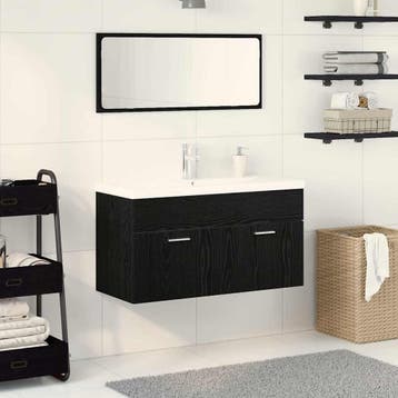 vidaXL Badkamermeubel Set 3 st Zwart Eiken Bewerkt hout, Huis en Inrichting, Badkamer | Badkamermeubels, Verzenden, Nieuw