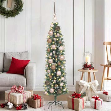 vidaXL Kunstmatige slanke kerstboom Groen en Wit 120 cm, Verzenden, Nieuw