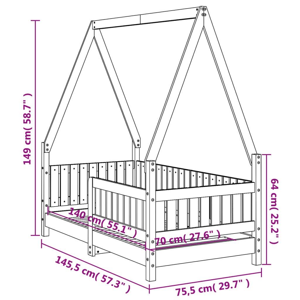 Kinderbedframe met lades 70x140 cm massief grenenhout zwart