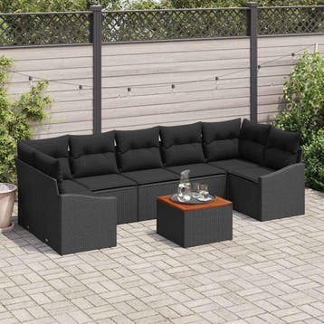 vidaXL Tuinbank Set 8 st Zwart poly rattan, Verzenden, Nieuw