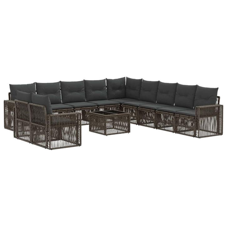 vidaXL Tuinbank Set 12 pcs Grijs en Donkergrijs poly rattan, Tuin en Terras, Tuinsets en Loungesets, Nieuw, Verzenden