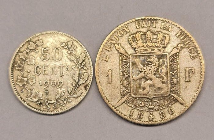 België. Leopold II. 50 Cents, 1 Franc 1886/1909 (Zonder, Postzegels en Munten, Munten | Nederland