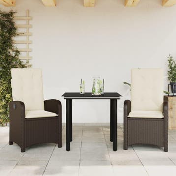 vidaXL 3-delige Tuinset met kussens poly rattan bruin, Verzenden, Nieuw, Tuinset