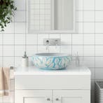 vidaXL Opzetwasbak rond 41x14 cm keramiek wit en blauw, Verzenden