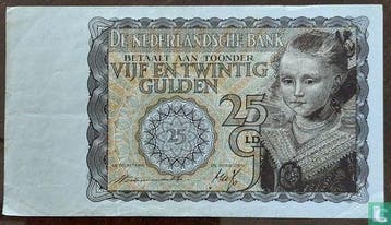 25 gulden Nederland 1940  - 1940, Verzenden, Los biljet