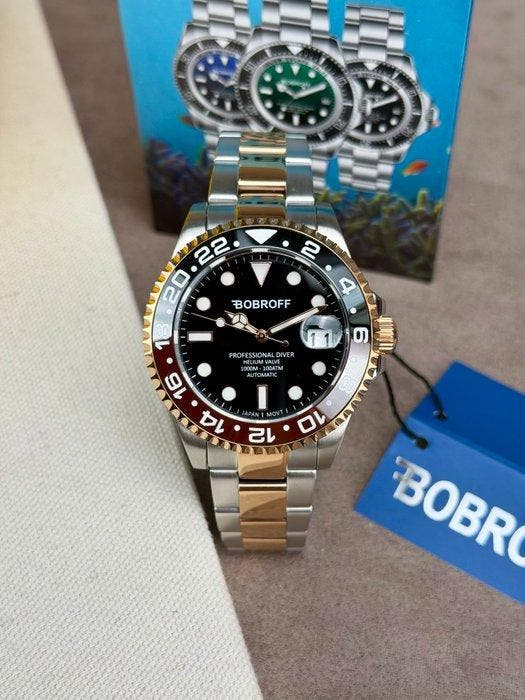 Bobroff - Diver Automatic Date Black Two-Tone - BF0007 -, Handtassen en Accessoires, Horloges | Heren
