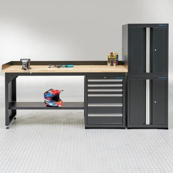 Datona Werkbank 200 cm 2 kast deuren 1 kast lades bamboe -, Ophalen of Verzenden