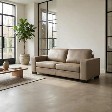 Leren bank Enjoy - 2,5 zits - Toledo Khaki (taupe/bruin) -, Huis en Inrichting, Zetels | Zetels, Nieuw, Ophalen of Verzenden, Modern