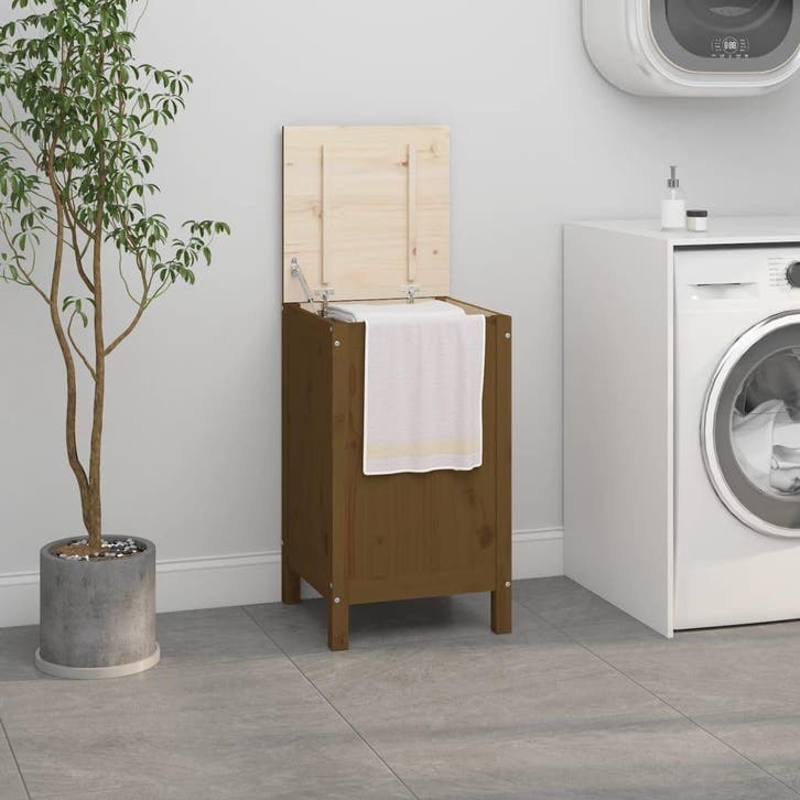 vidaXL Wasmand 44x44x76 cm massief grenenhout honingbruin, Maison & Meubles, Accessoires pour la Maison | Autre, Envoi