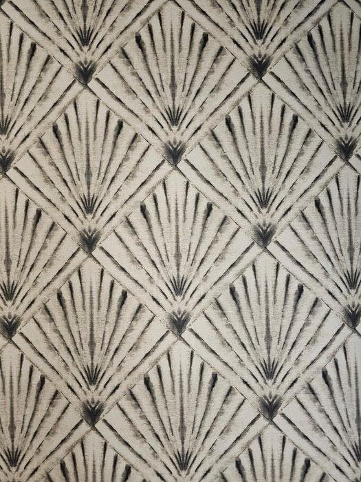 Art Deco stof met geometrisch waaierpatroon met vierkanten -, Antiek en Kunst, Antiek | Tapijten, Tafelkleden en Textiel