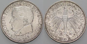 5 duitse Mark 1957 J 5 Mark Gedenkmunten Bondsrepubliek D..., Verzenden