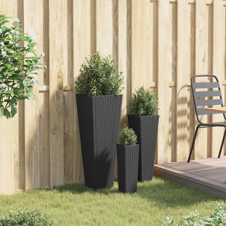 vidaXL Buiten Set 3 st Zwart 30 x 30 x 80 cm Metaal, Tuin en Terras, Bloempotten, Nieuw, Verzenden