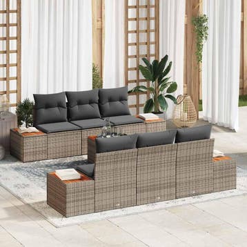 vidaXL Tuinbank Set 7 st Grijs Poly rattan, Tuin en Terras, Tuinsets en Loungesets, Verzenden, Nieuw
