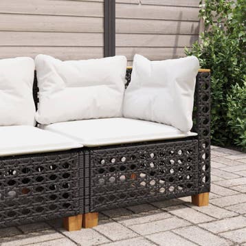 vidaXL Tuinhoekbank met kussens poly rattan zwart, Verzenden