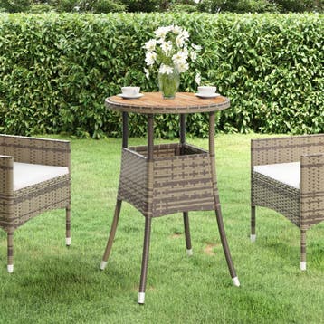 vidaXL Tuintafel Ø60x75 cm acaciahout en poly rattan grijs, Verzenden, Nieuw