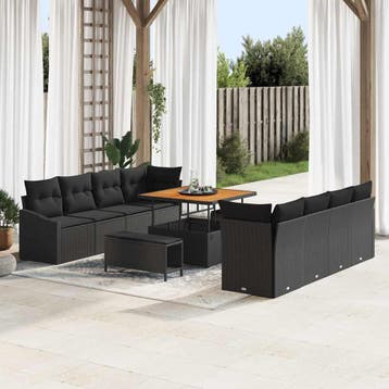 vidaXL Tuinbank Set 11 st Zwart poly rattan, Verzenden, Nieuw