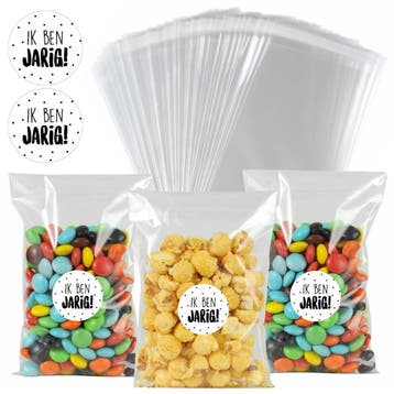 50x Uitdeelzakjes + 60 Stickers Ik Ben Jarig! - Zakjes Met, Diversen, Cadeauverpakkingen, Verzenden, Nieuw