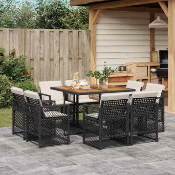 vidaXL 9-delige Tuinset poly rattan zwart, Verzenden, Tuinset