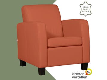 Leren fauteuil Joy - Toledo Cotto (cognac) - Poten hout, Maison & Meubles, Ophalen of Verzenden