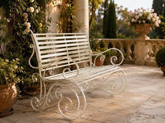 Garden Bench Curls - Bank - Metaal, Antiek en Kunst, Kunst | Designobjecten