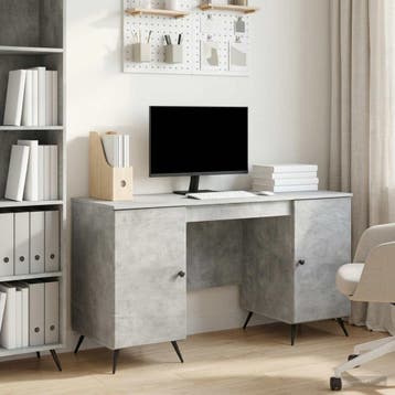vidaXL Bureau Betongrijs 142,5 x 50 x 75 cm Bewerkt hout, Verzenden