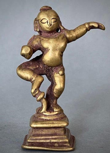 Oud Indiaas brons, dansende Krishna Balakrishna, XVIIIe