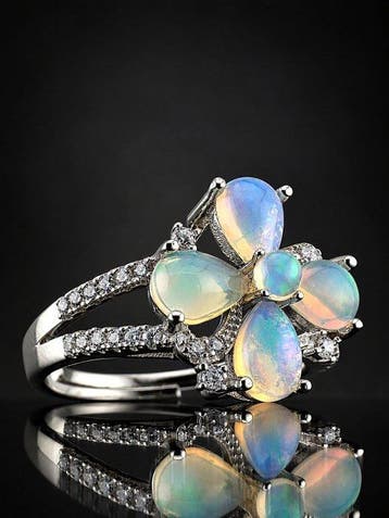 Bague Opale colorée - Argent 925 - Bijou floral affirmé -